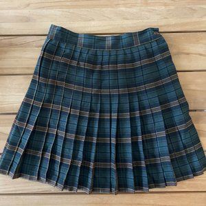 Sisley made in Italy green/navy plaid pleated skirt size 28 waist